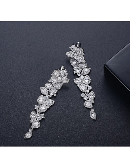 Kolczyki ślubne wizytowe wiszące z kryształkami stal szlachetna KSL94