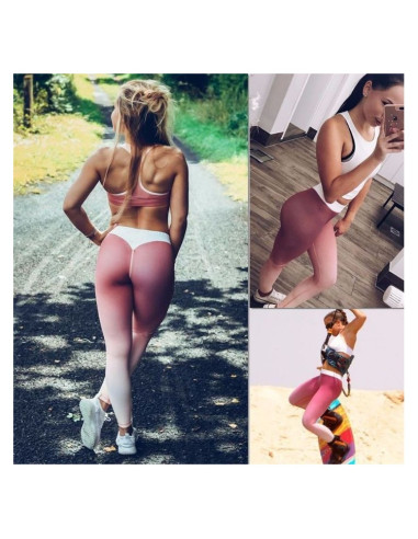 Sportowe Legginsy Fitness Trening Różowo Białe...