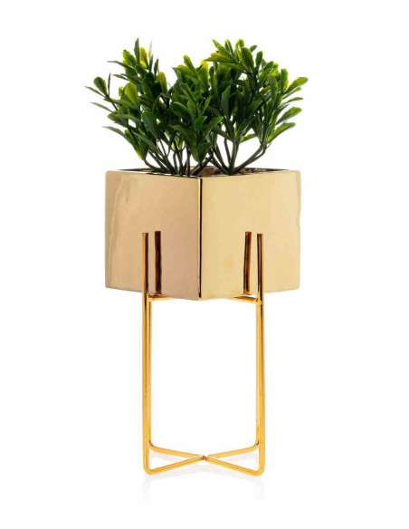 Doniczka Mizu Gold 23 cm Stelaż wykonany z metalu, osłonka wykonana z ceramiki. Wymiary: 12x12x23 cm.