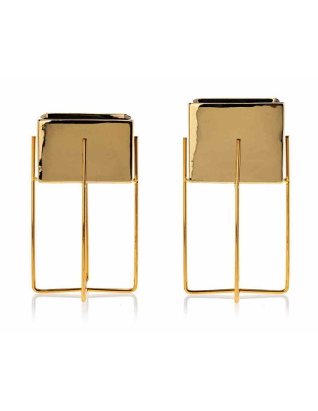 Doniczka Mizu Gold 23 cm Stelaż wykonany z metalu, osłonka wykonana z ceramiki. Wymiary: 12x12x23 cm.