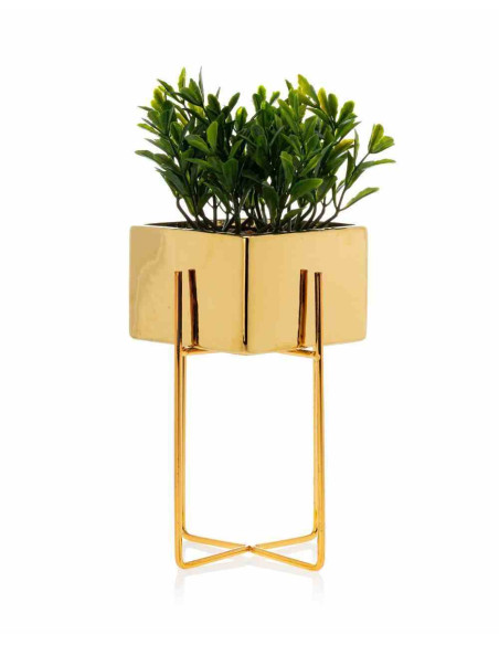 Doniczka Mizu Gold 21 cm Stelaż wykonany z metalu, osłonka wykonana z ceramiki. Wymiary: 12x12x21 cm.