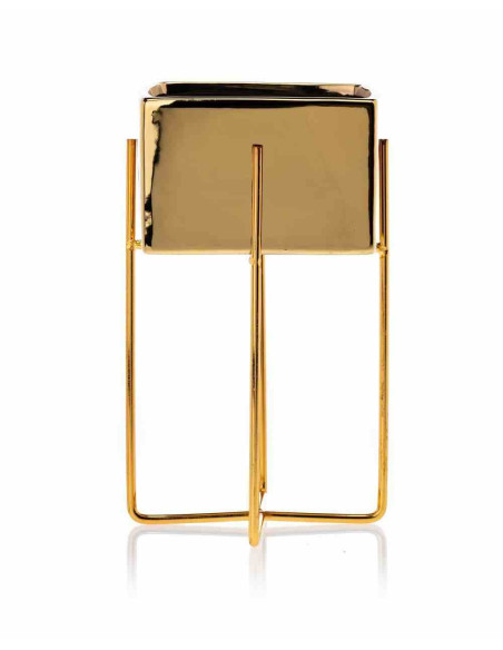 Doniczka Mizu Gold 21 cm Stelaż wykonany z metalu, osłonka wykonana z ceramiki. Wymiary: 12x12x21 cm.