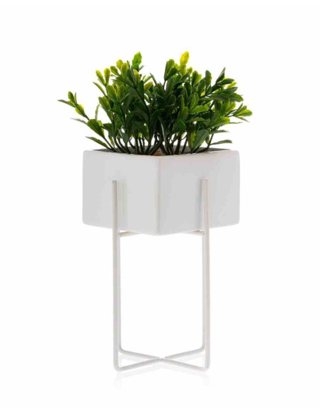 Doniczka Mizu White 21 cm Stelaż wykonany z metalu, osłonka wykonana z ceramiki. Wymiary: 12x12x21 cm.