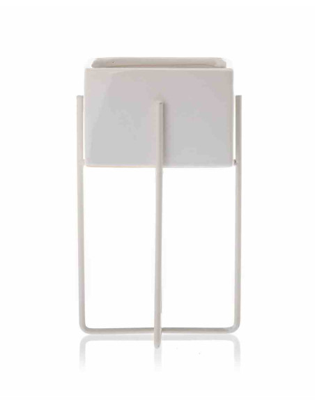 Doniczka Mizu White 21 cm Stelaż wykonany z metalu, osłonka wykonana z ceramiki. Wymiary: 12x12x21 cm.