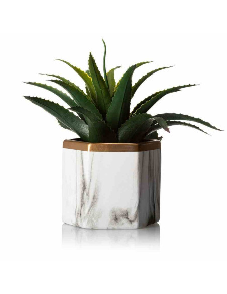 Doniczka Sona Marbling 12 cm Wykonana z ceramiki w kolorze białego marmuru ze złotym wykończeniem o średnicy 14 cm