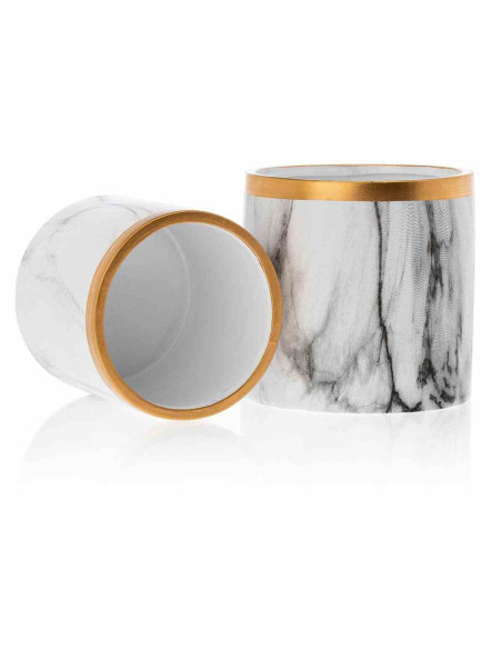 Doniczka Sona Marbling 15 cm Wykonana z ceramiki w kolorze białego marmuru ze złotym wykończeniem o średnicy 15 cm