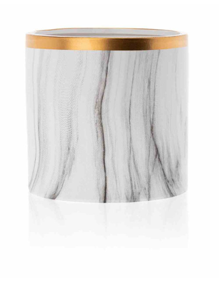 Doniczka Sona Marbling 15 cm Wykonana z ceramiki w kolorze białego marmuru ze złotym wykończeniem o średnicy 15 cm