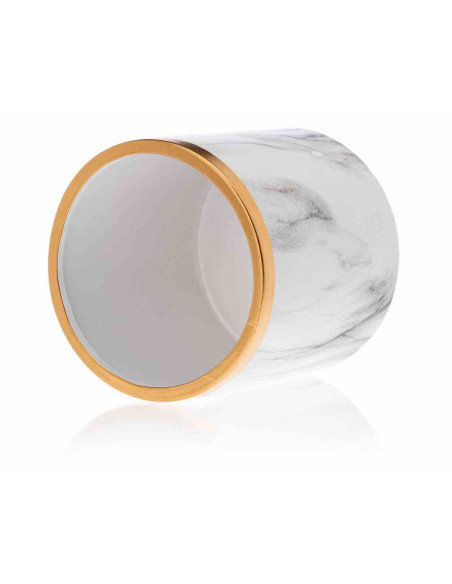 Doniczka Sona Marbling 15 cm Wykonana z ceramiki w kolorze białego marmuru ze złotym wykończeniem o średnicy 15 cm