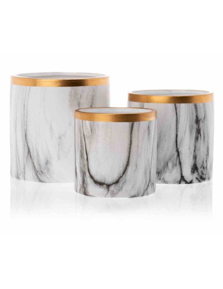 Doniczka Sona Marbling 15 cm Wykonana z ceramiki w kolorze białego marmuru ze złotym wykończeniem o średnicy 15 cm