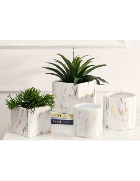 Doniczka Marbela 13 cm Wykonana z ceramiki w kolorze białego marmuru. Wymiary: 13x13x13cm.