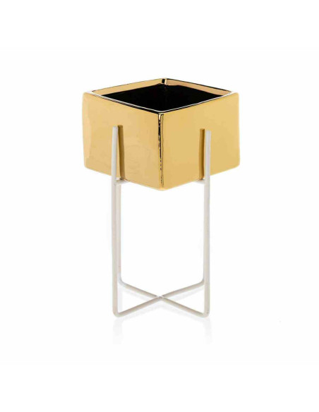 Doniczka Mizu Gold White 21 cm Stelaż wykonany z metalu, osłonka wykonana z ceramiki. Wymiary: 12x12x21 cm.