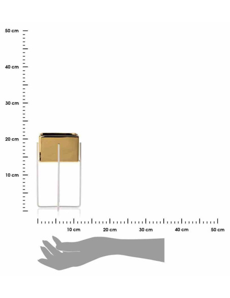 Doniczka Mizu Gold White 21 cm Stelaż wykonany z metalu, osłonka wykonana z ceramiki. Wymiary: 12x12x21 cm.