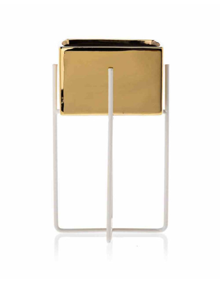 Doniczka Mizu Gold White 21 cm Stelaż wykonany z metalu, osłonka wykonana z ceramiki. Wymiary: 12x12x21 cm.