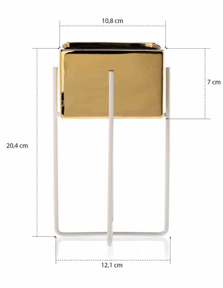 Doniczka Mizu Gold White 21 cm Stelaż wykonany z metalu, osłonka wykonana z ceramiki. Wymiary: 12x12x21 cm.