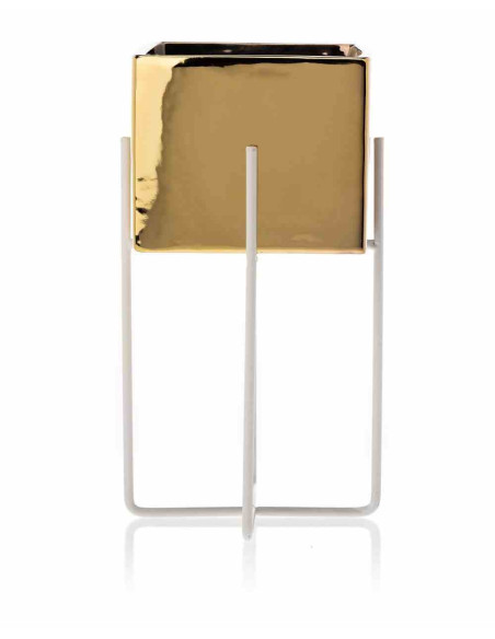 Doniczka Mizu Gold White 23 cm Stelaż wykonany z metalu, osłonka wykonana z ceramiki. Wymiary: 12x12x23 cm.