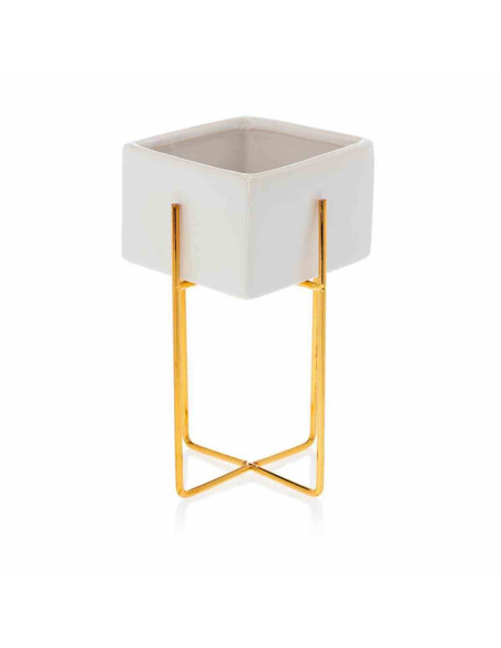 Doniczka Mizu White Gold 21 cm Stelaż wykonany z metalu, osłonka wykonana z ceramiki. Wymiary: 12x12x21 cm.