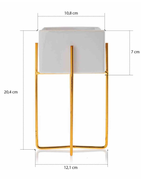 Doniczka Mizu White Gold 21 cm Stelaż wykonany z metalu, osłonka wykonana z ceramiki. Wymiary: 12x12x21 cm.