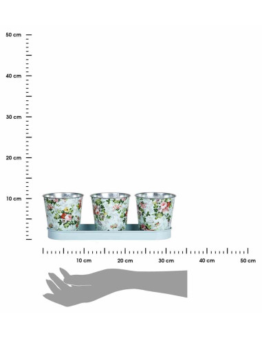 Komplet 3 doniczek na tacy różane