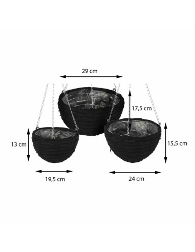 Donica wisząca rattan Zestaw 3 szt